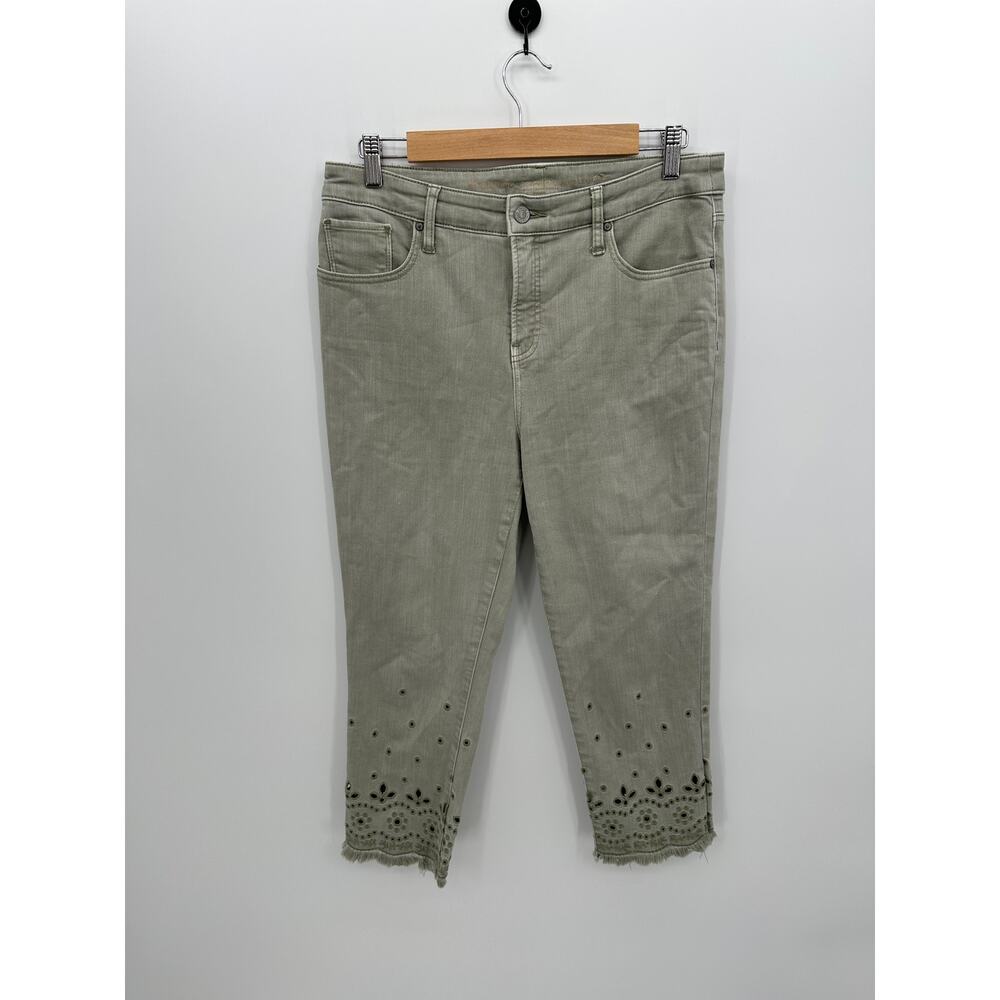 Chico's Women So Slimming Girlfriend Slim Leg Crop Size 6 Green Eyelet Hem Vaca‎